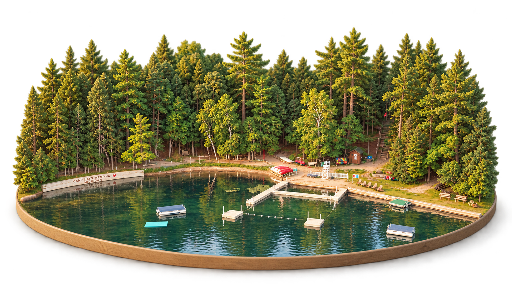 A miniature diorama of Camp Hayo-Went-Ha on the lake in Michigan